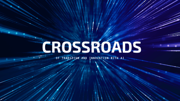 A banner repeating the article title "Crossroads of Tradition and Innovation with AI" 
